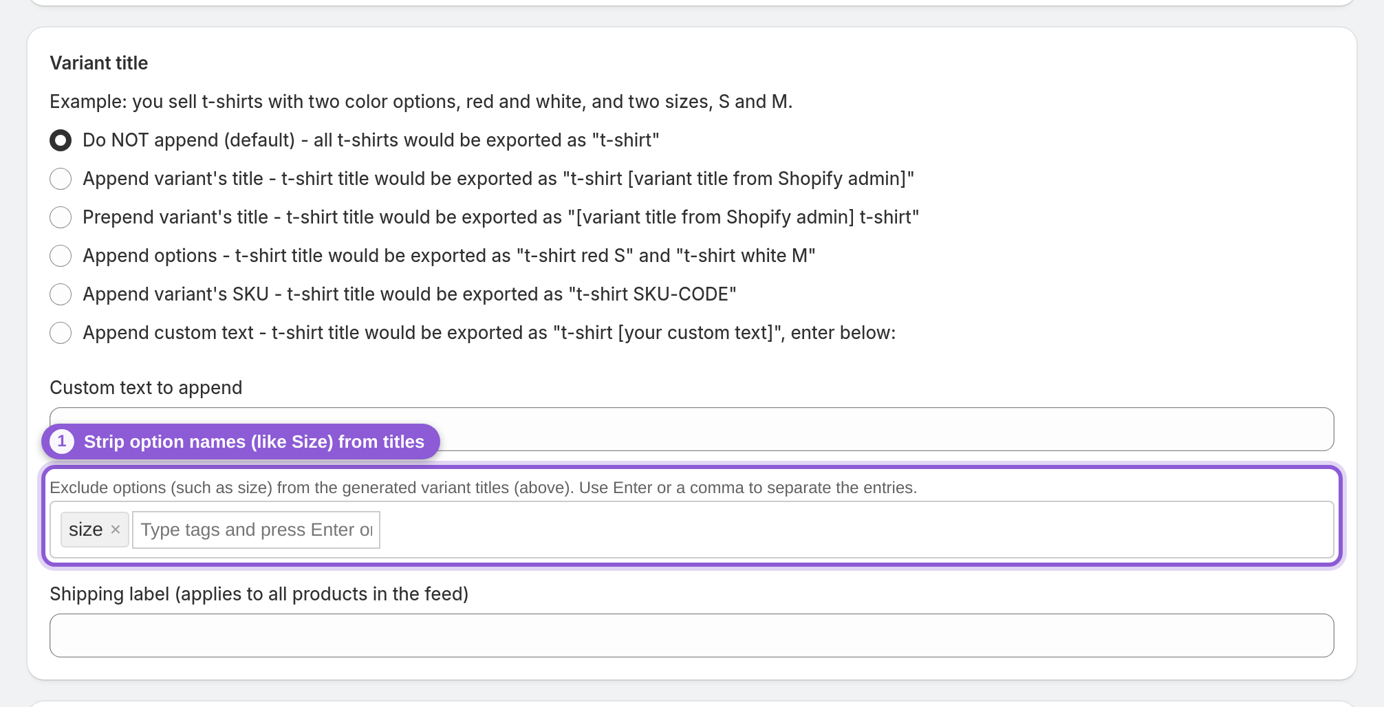 Trim option names out of variant titles — .autocomplete-container:has(+ #product_feed_excludedOptions) highlighted