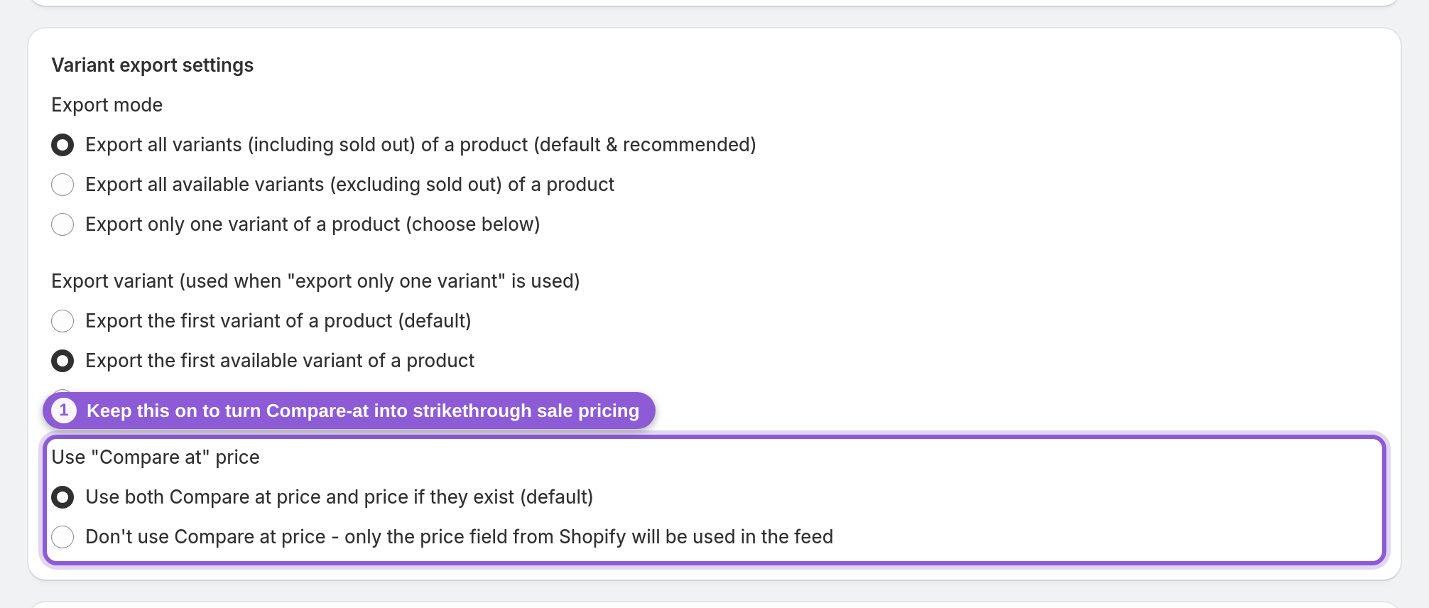 Turn Compare-at into a strikethrough sale price — #product_feed_useCompareAtPrice highlighted