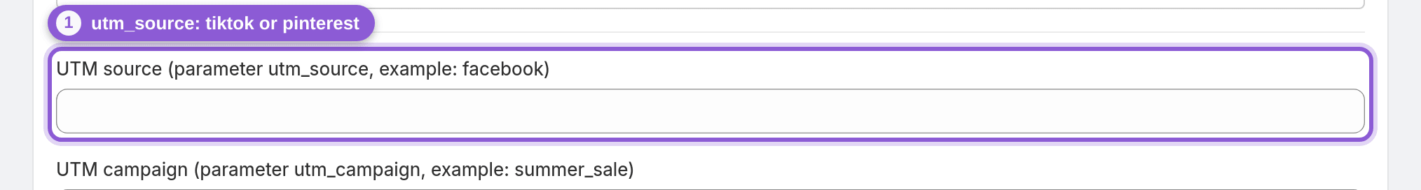 The UTM source field in a feed's settings