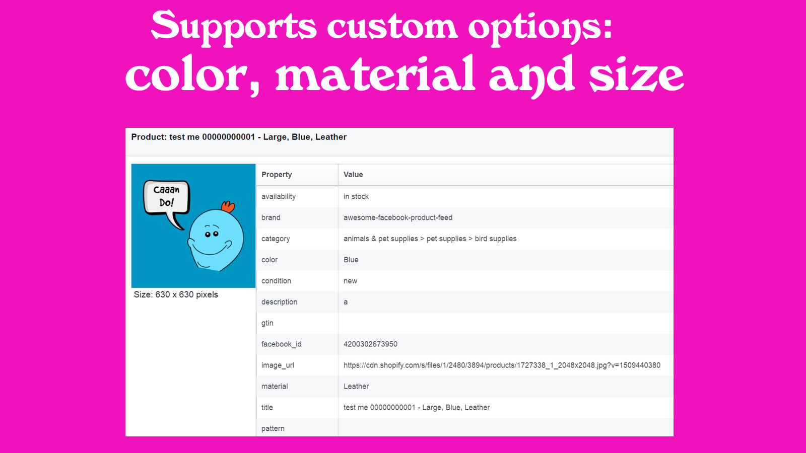 Supports custom options: color, material and size