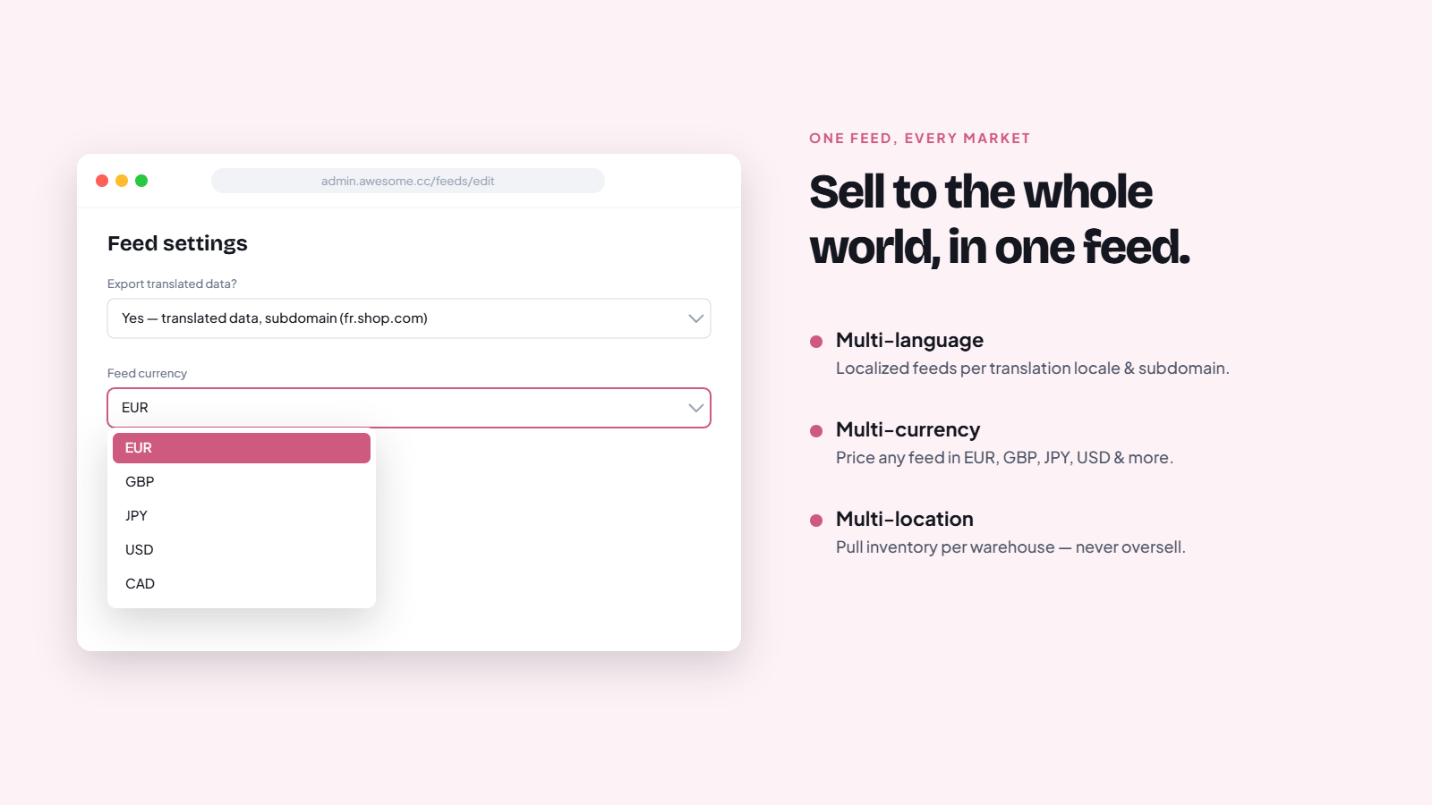 Multi-currency and multi-language Shopify product feed settings